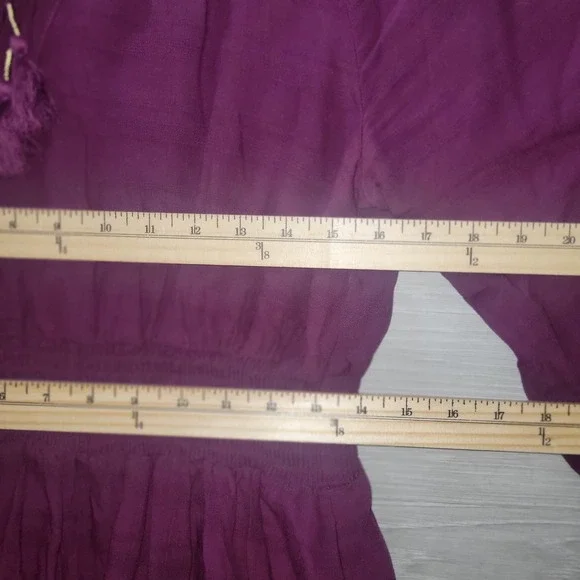 Idyllwind Womens Smock Long‎ Sleeve Mini Dress Burgundy Lace Up Tassels Boho M - Picture 7 of 8